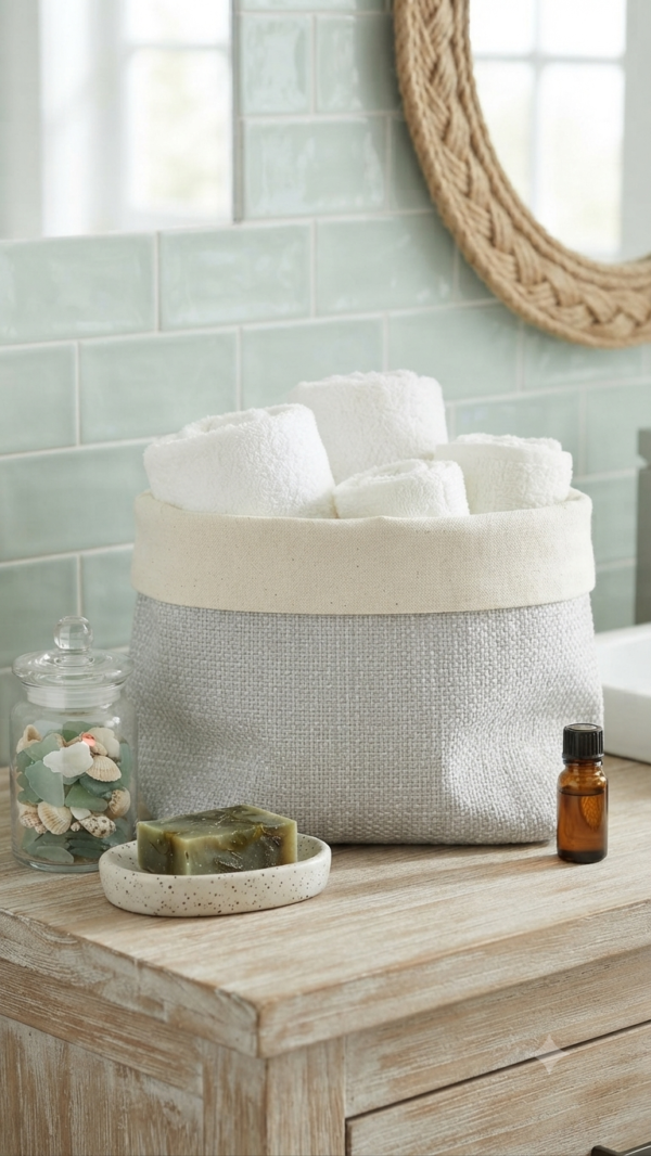 Corbeille rangement beige
