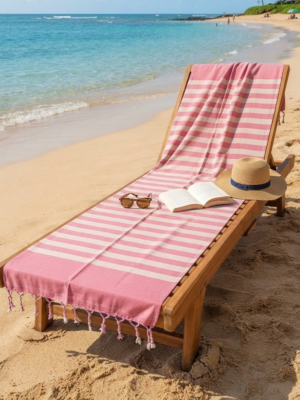 Fouta coton recyclé doublé éponge Coralia ROSE FUSHIA