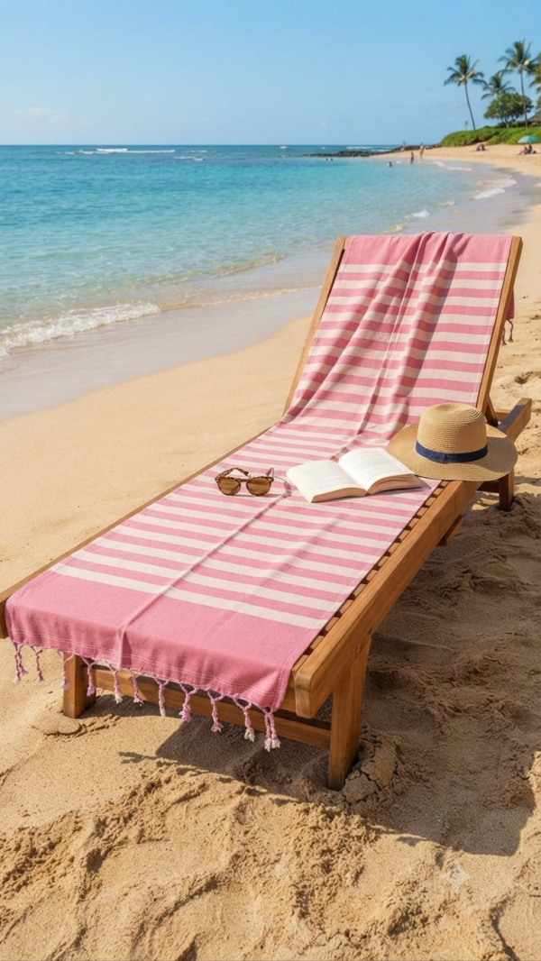 Fouta coton recyclé doublé éponge Coralia ROSE FUSHIA