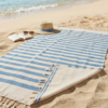 1784464605049 Fouta coton recyclé doublé éponge Coralia " écru/ bleu ciel "