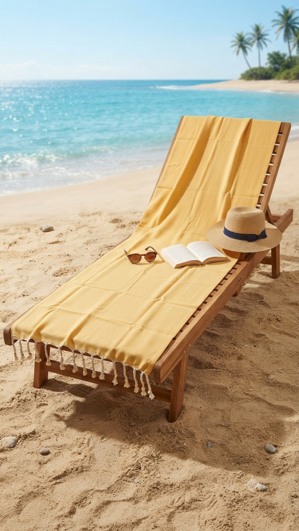 Fouta coton recyclé doublé éponge  Coralia "jaune "