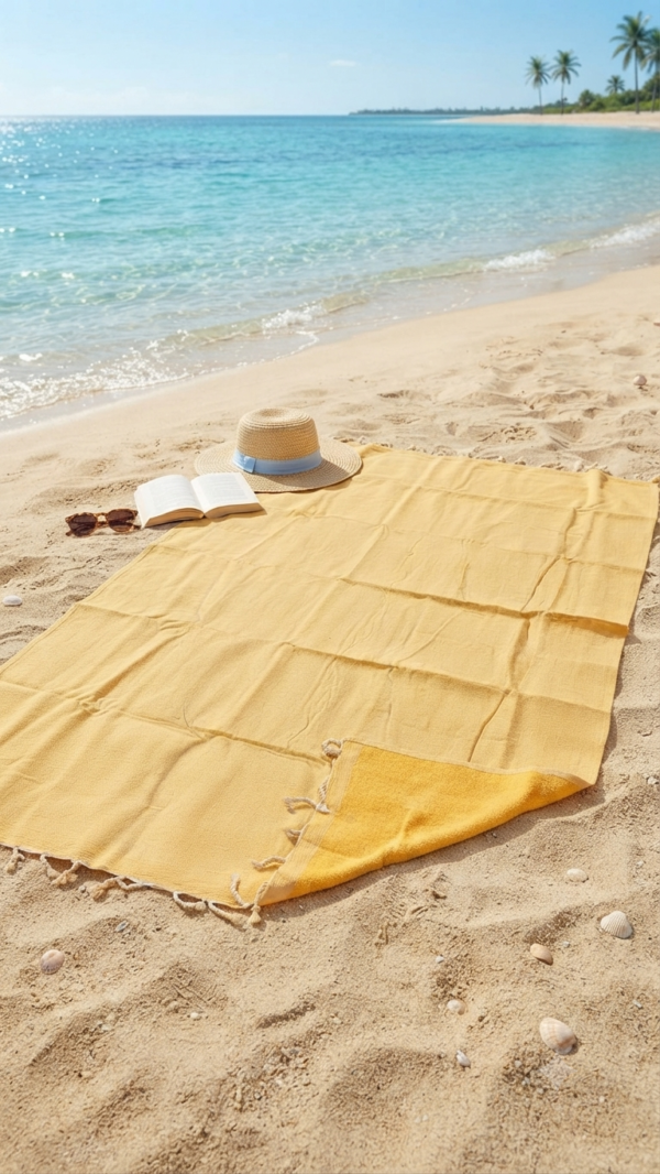 Fouta coton recyclé doublé éponge  Coralia "jaune "
