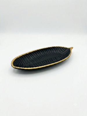 Assiette déco noir feuille 24 cm