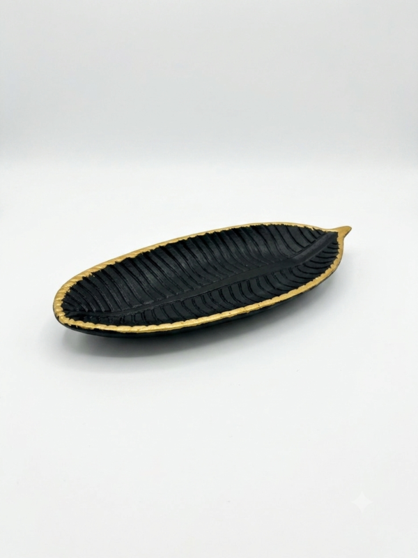 Assiette déco noir feuille 24 cm