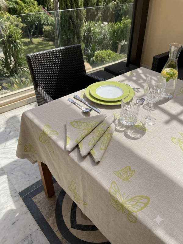 Nappe en lin beige "PAPILLON"