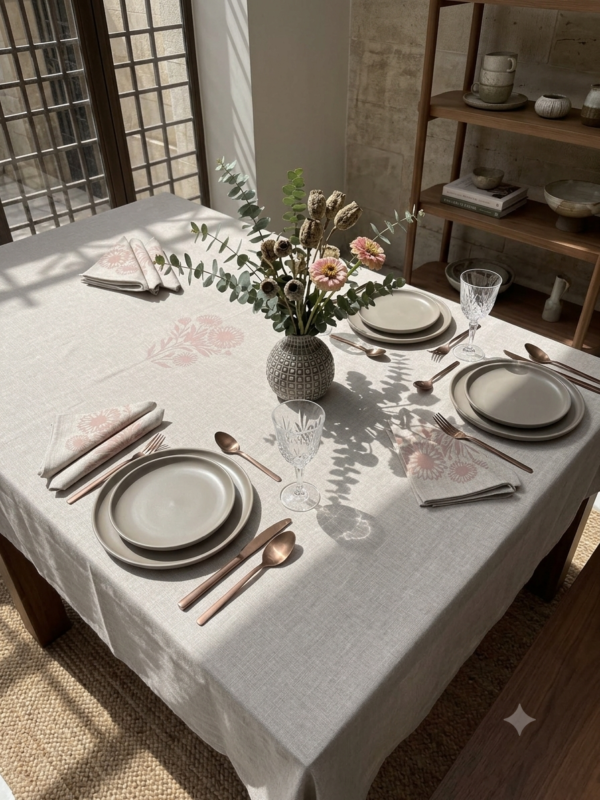 Nappe en lin beige "FLEUR"