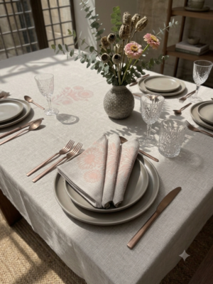 Nappe en lin beige "FLEUR"