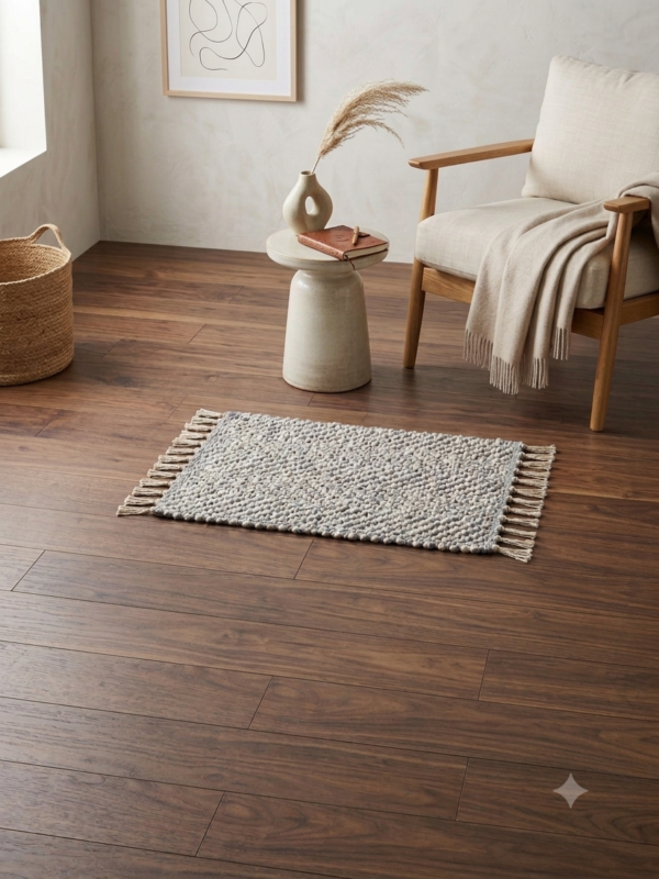 Tapis tissé en coton  gris