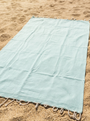 Fouta coton recyclé doublé éponge Coralia "Vert d 'eau "