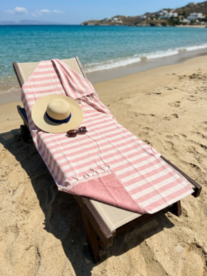 Fouta coton recyclé double éponge Coralia " Rose poudré"