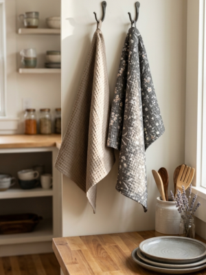 Pack de 2 torchons " gris / taupe "