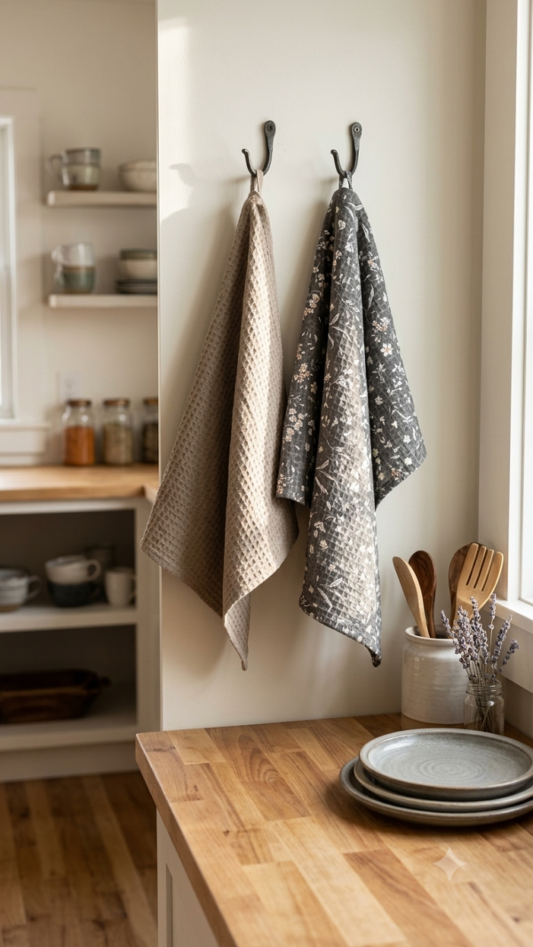 Pack de 2 torchons " gris / taupe "
