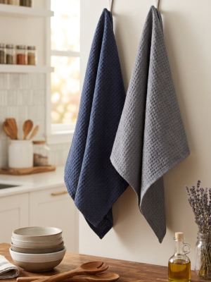 Pack de 2 torchons " bleu / bleu gris "