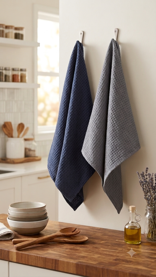 Pack de 2 torchons " bleu / bleu gris "