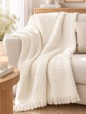 Plaid blanc cassé