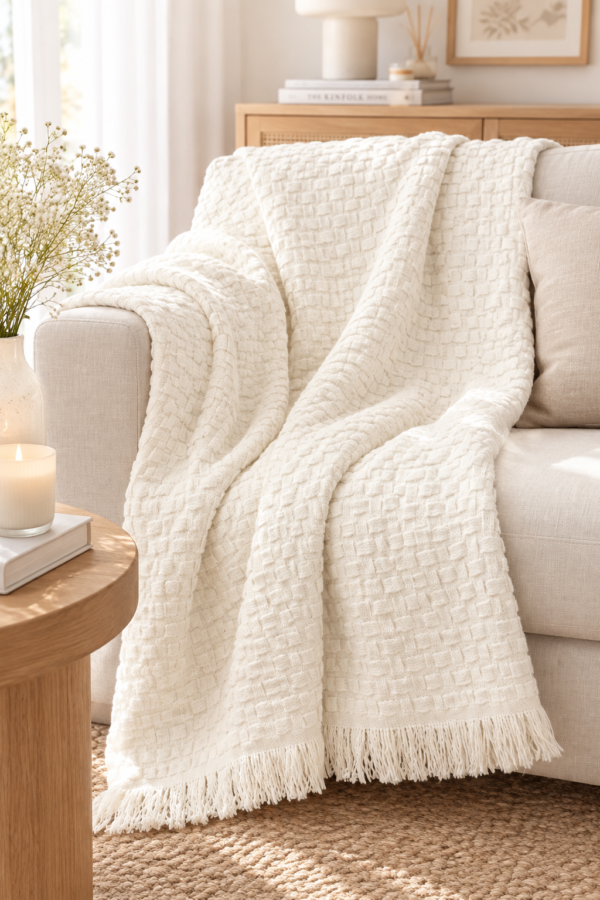Plaid blanc cassé
