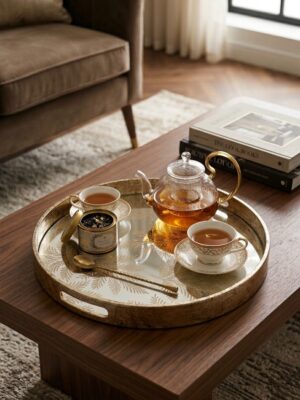 Plateau miroir motif feuille 35 cm