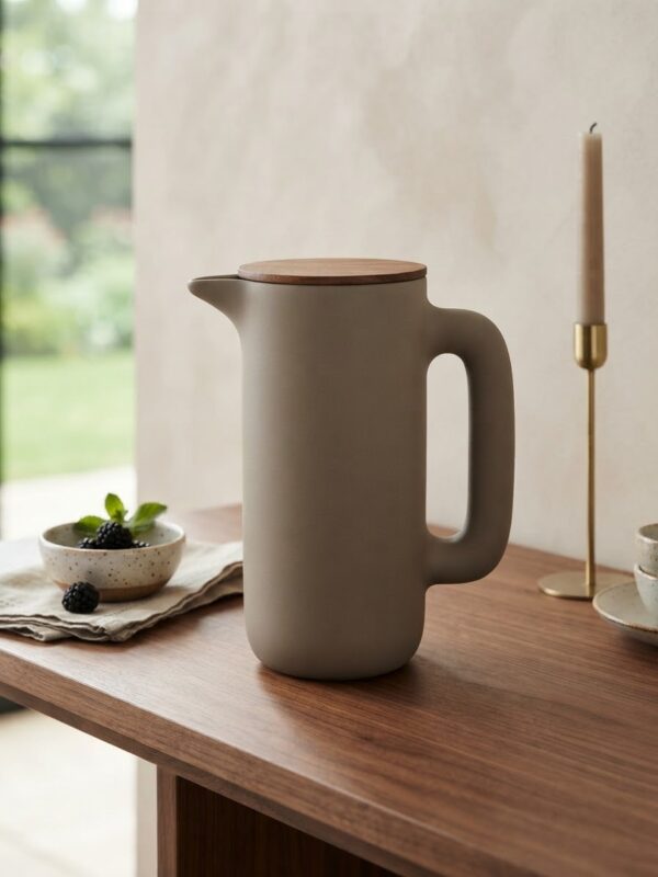 Pichet en céramique minimaliste en bois avec couvercle