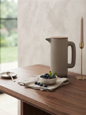 Pichet en céramique minimaliste en bois avec couvercle