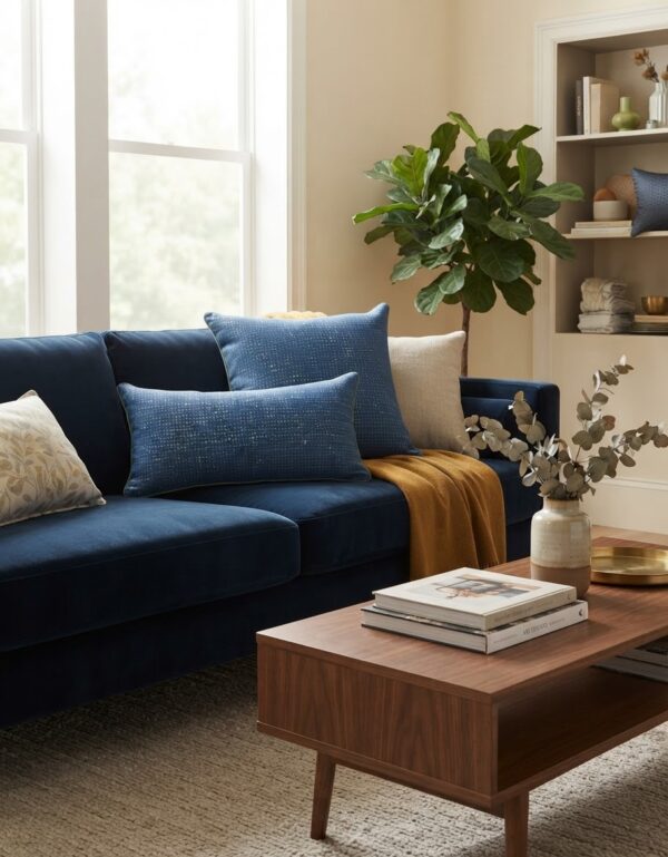 Coussin décoratif rectangulaire bleu