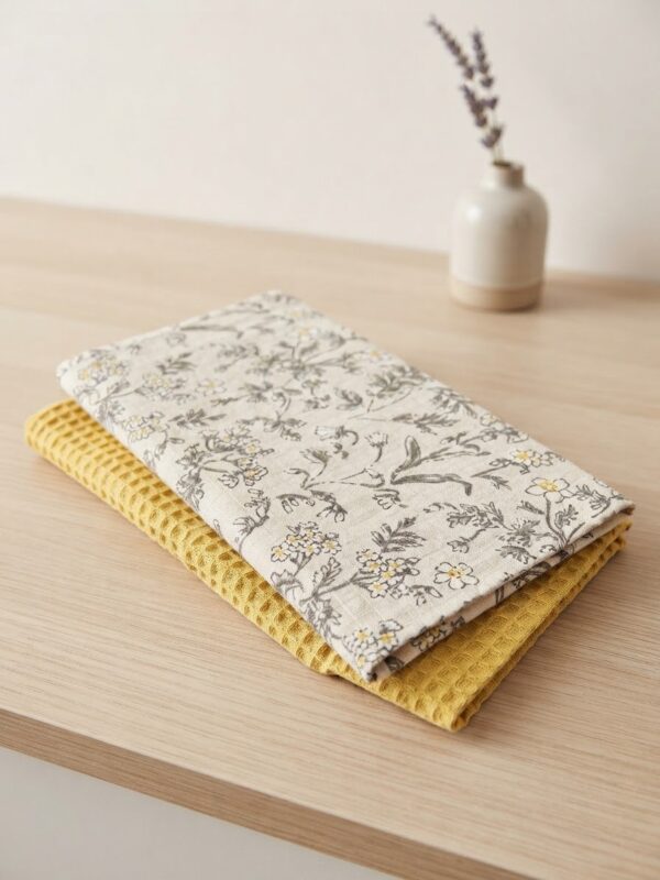 Pack de 2 torchons " beige / jaune "