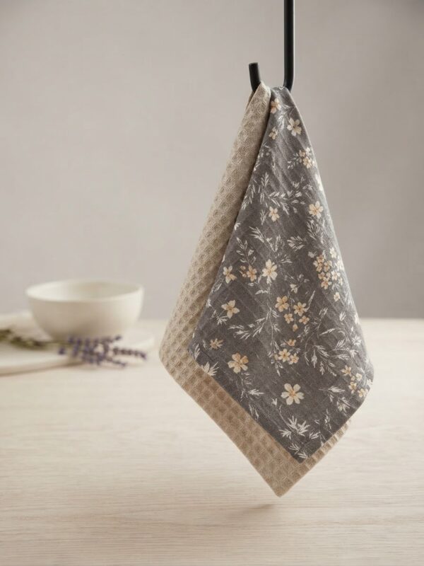 Pack de 2 torchons " gris / beige "