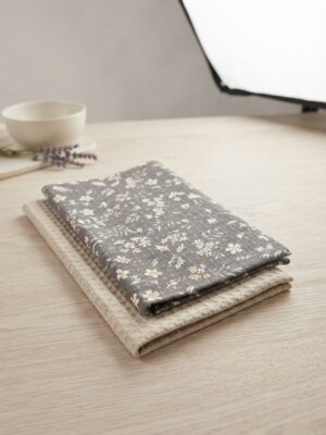 Pack de 2 torchons " gris / beige "