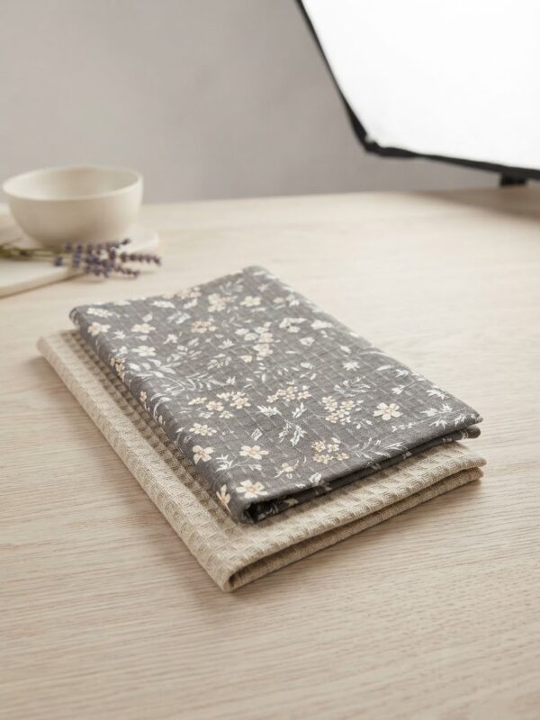 Pack de 2 torchons " gris / beige "