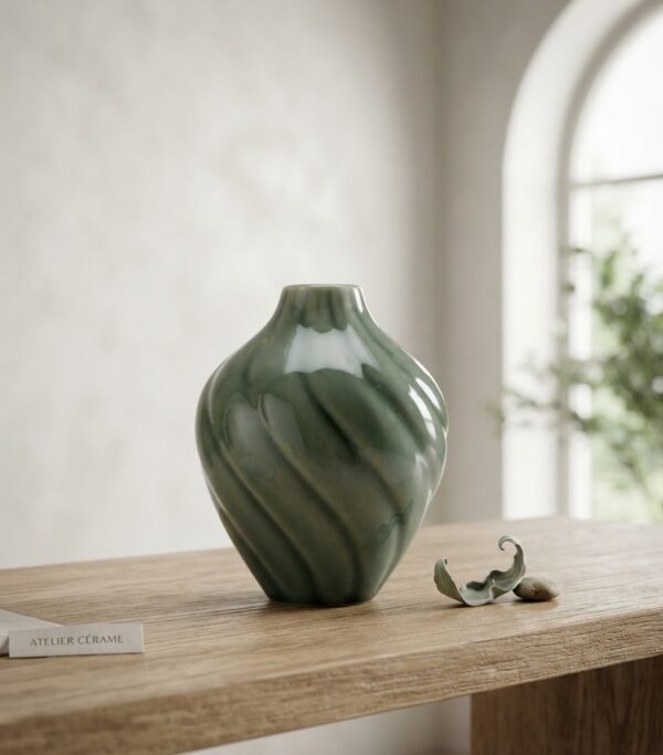 Vase céramique vert spiral