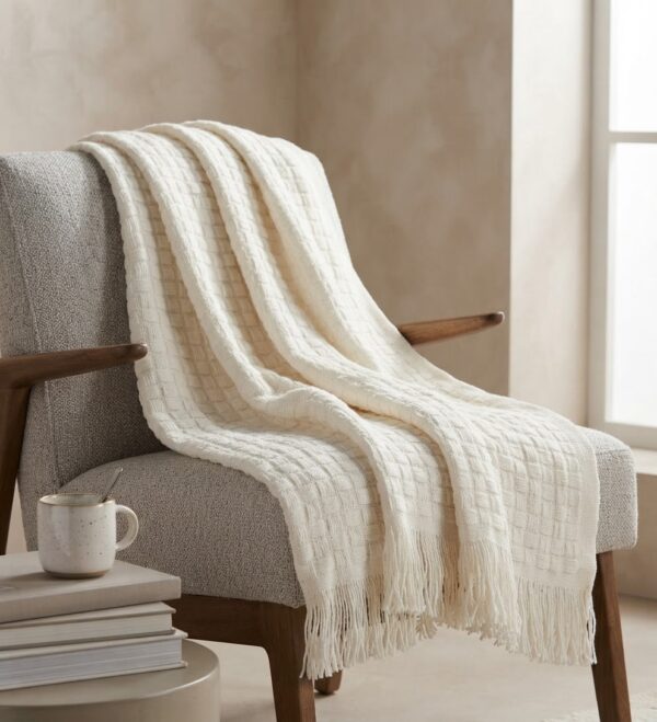 Plaid blanc cassé